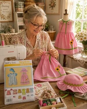 Simplicity 1447 Baby Sewing Pattern Romper Dress Hat Bloomers XXS-L UNCUT